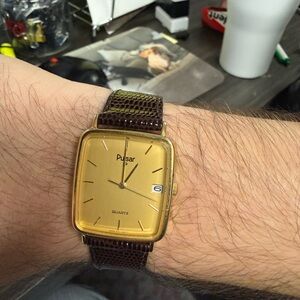 Vintage Pulsar Gold Watch with Brown Strap